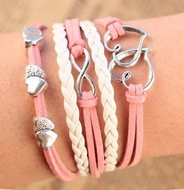 Bracelet Liens Rose & Blanc Coeurs & Infini