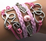 Bracelet Liens Roses Ailes, Love, Infini & Double Coeur