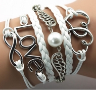 Bracelet Liens Blancs Ailes, Love, Infini & Double Coeur