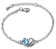 Bracelet Argenté Coeur Swarovski Element Bleu Clair