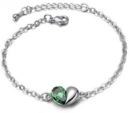 Bracelet Argenté Coeur Swarovski Element Vert