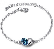 Bracelet Argenté Coeur Swarovski Element Bleu Foncé