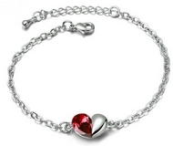Bracelet Argenté Coeur Swarovski Element Rouge