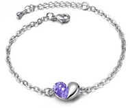 Bracelet Argenté Coeur Swarovski Element Violet Clair