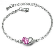 Bracelet Argenté Coeur Swarovski Element Rose