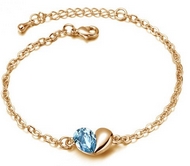 Bracelet Doré Coeur Swarovski Element Bleu Clair