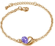 Bracelet Doré Coeur Swarovski Element Violet Clair