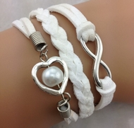 Bracelet Liens Blancs Coeur, Perle & Infini
