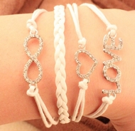 Bracelet Liens Blancs Coeur, Infini & Love Strass
