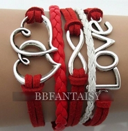 Bracelet Liens Rouges Double Coeur, Infini & Love