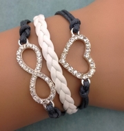 Bracelet Liens Gris Blancs Coeur & Infini Strass