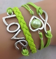 Bracelet Liens Verts Anis Coeur, Perle, Infini & Love