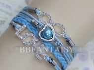 Bracelet Liens Bleu Coeur, Perle, Infini & Love Strass