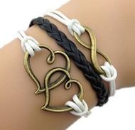 Bracelet Liens Blancs & Noir Double Coeur & Infini Bronze