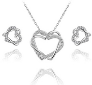 Ensemble Chaîne & Pendentif Coeurs Argentés Swarovski Elements
