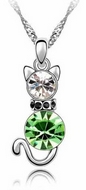 Chaîne & Pendentif Chat Cristal Vert