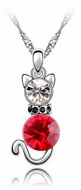 Chaîne & Pendentif Chat Cristal Rouge