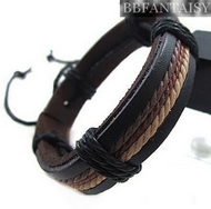 Bracelet Simili Cuir Noir Triple Liens