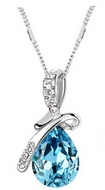Chaîne & Pendentif Goutte d'eau Bleue Swarovski