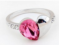 Parure Rose Cœur Cristal Plaqu&eacute; Argent
