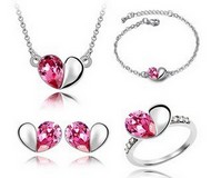 Parure Rose Cœur Cristal Plaqué Argent