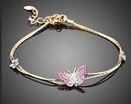 Bracelet Doré Papillon Cristal Autrichien Fleur