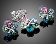 Ensemble Collier Boucle d'Oreille Moulin a Vent Cristaux Autrichien
