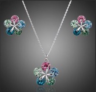 Ensemble Collier Boucle d'Oreille Moulin a Vent Cristaux Autrichien