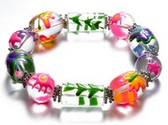 Bracelet Perle impression Noel Rose et Vert