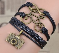 Bracelet Tresse Lacet Motif Vélo Appareil Photo Infini