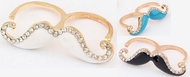 Double Bague "Moustache & Strass"