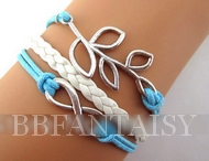 Bracelet Blanc et Bleu Feuilles & Infini Silver