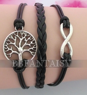 Bracelet Noir Arbre de vie et Infini Silver