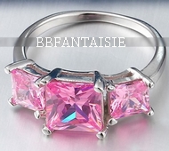 Bague Argentée Triple Pierre Rose T52 à 57