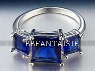 Bague Argentée Triple Pierre Bleue T52 à 57