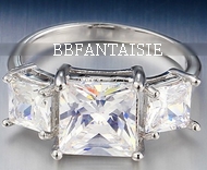 Bague Argentée Triple Pierre Blanche T52 à 57