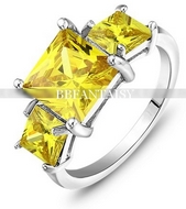 Bague Argentée Triple Pierre Jaune T52 à 57