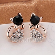 Boucles d'Oreilles Chat en Cristal avec Noeud Papillon