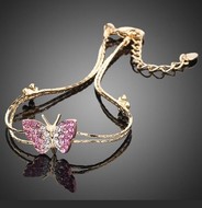 Bracelet Dor&eacute; Papillon Cristal Autrichien Fleur