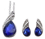 Ensemble Chaîne Pendentif & Boucles d'Oreilles Larme Etincelante Bleu