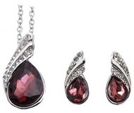 Ensemble Chaîne Pendentif & Boucles d'Oreilles Larme Etincelante Grenat