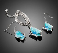 Ensemble Cha&icirc;ne Pendentif Pendant d'Oreille Demi Papillon Bleu swarovski